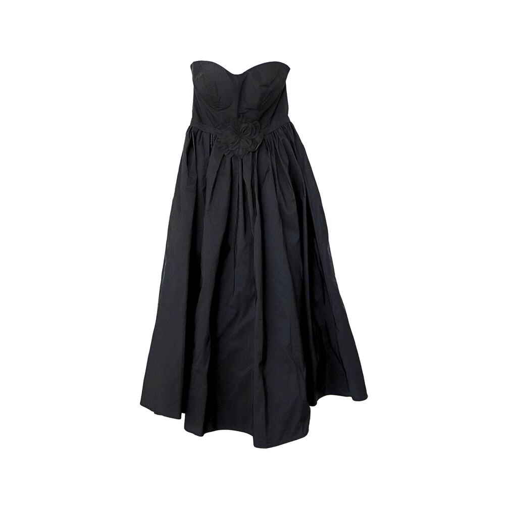 Faille Strapless A-Line Midi Dress - Black - 2